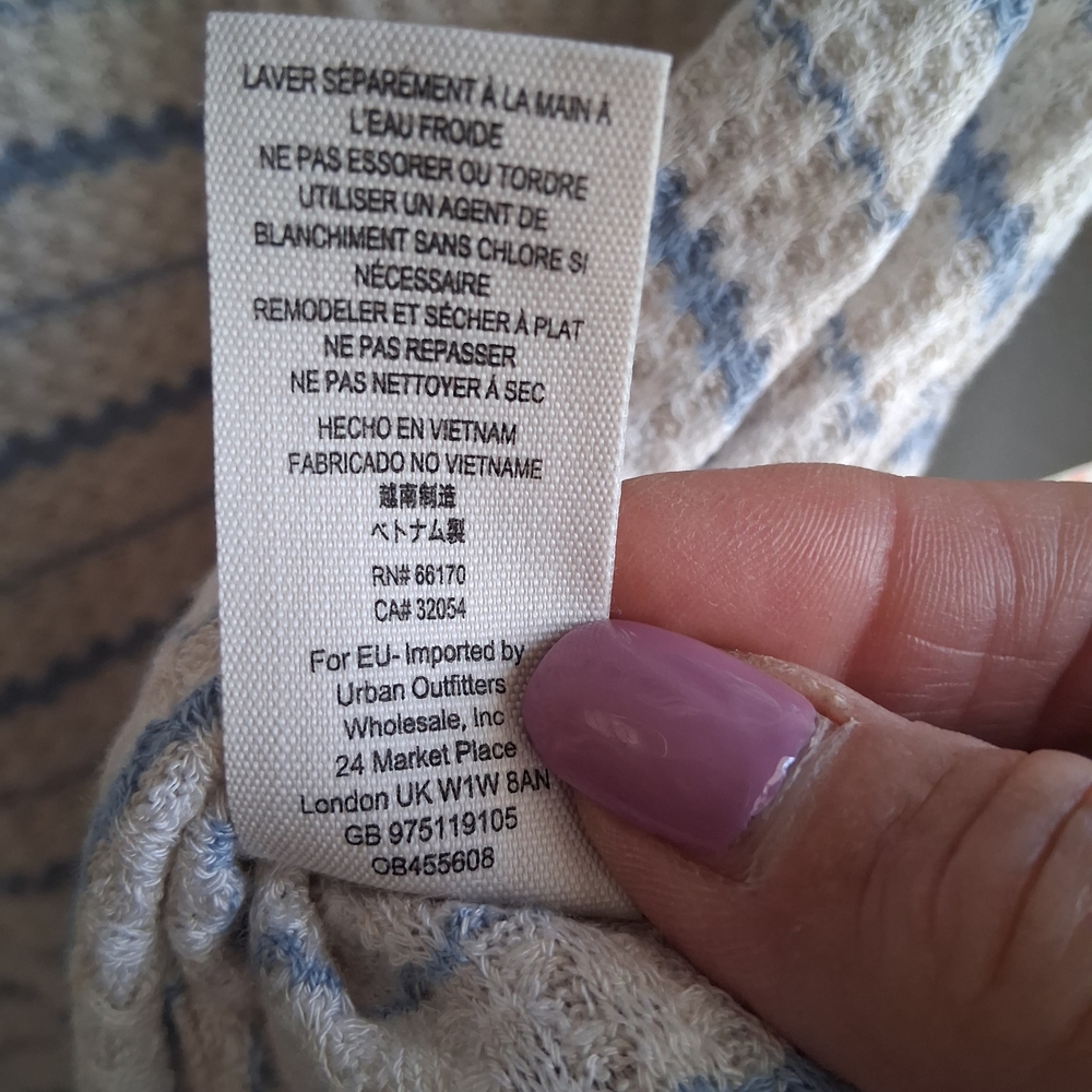 NWT Free People We The Free Kristina Thermal Top Blue White Striped Hallow Boho - Picture 7 of 14